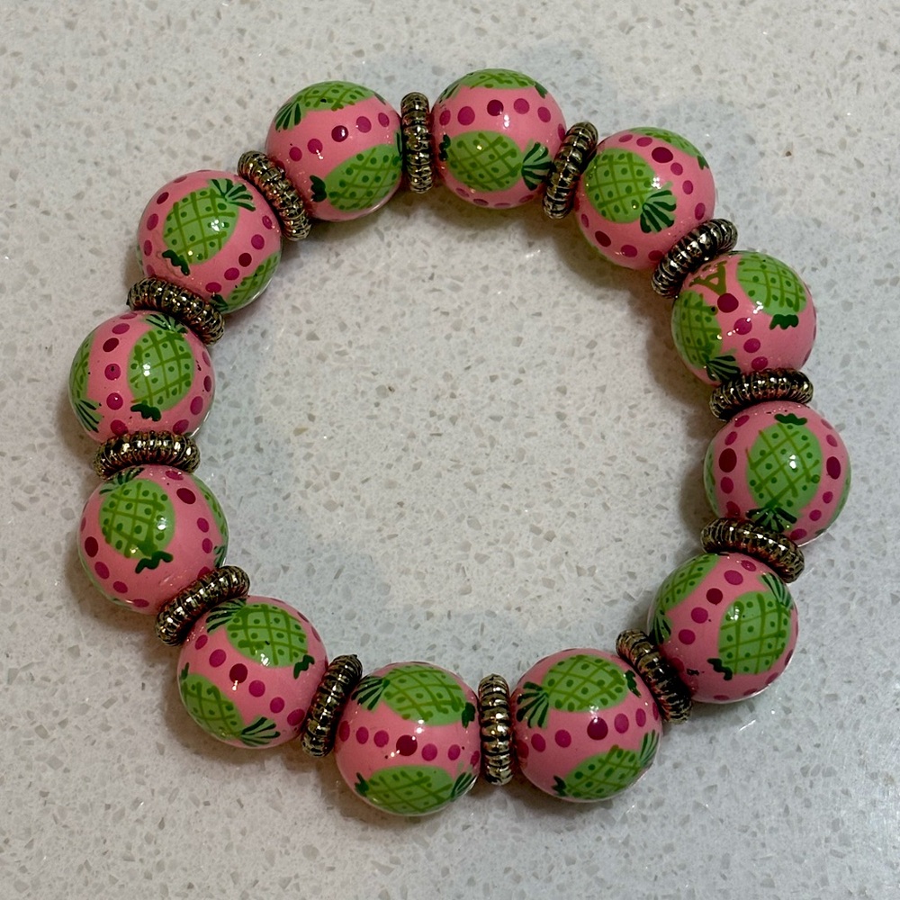 Angela Moore Pineapple Hand Painted Bead Bracelet